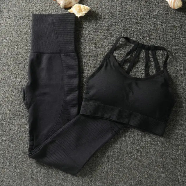 24 Color 2pc/Set Sports Suits Seamless Yoga Set Women Fitness Clothing Sportswear Gym Leggings Padded Push-up Strappy Sports Bra voguable