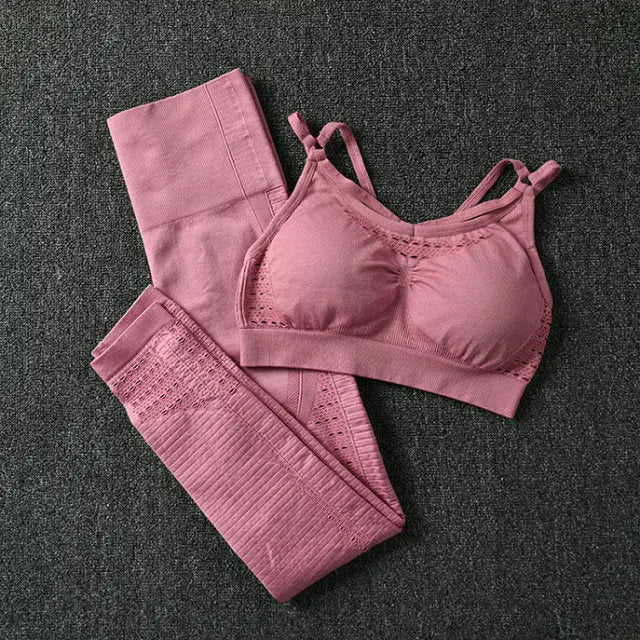 24 Color 2pc/Set Sports Suits Seamless Yoga Set Women Fitness Clothing Sportswear Gym Leggings Padded Push-up Strappy Sports Bra voguable