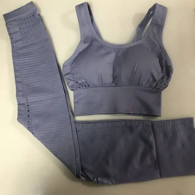 24 Color 2pc/Set Sports Suits Seamless Yoga Set Women Fitness Clothing Sportswear Gym Leggings Padded Push-up Strappy Sports Bra voguable