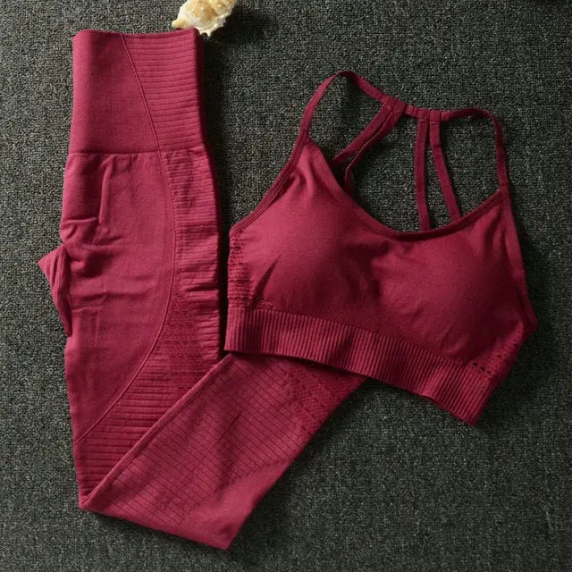 24 Color 2pc/Set Sports Suits Seamless Yoga Set Women Fitness Clothing Sportswear Gym Leggings Padded Push-up Strappy Sports Bra voguable