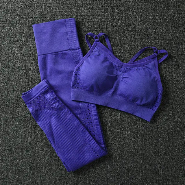 24 Color 2pc/Set Sports Suits Seamless Yoga Set Women Fitness Clothing Sportswear Gym Leggings Padded Push-up Strappy Sports Bra voguable