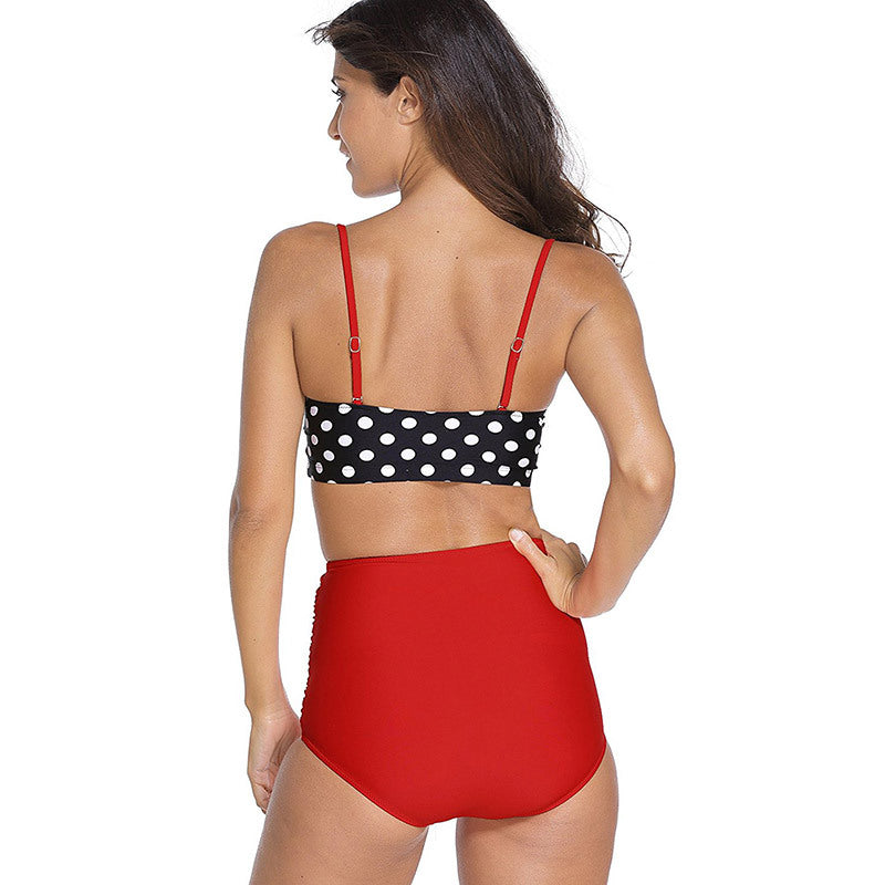 Voguable Women Swimsuits Vintage Bandeau Push Up Polka Dot Plus Size Bathing Suits High Waisted Bikini voguable