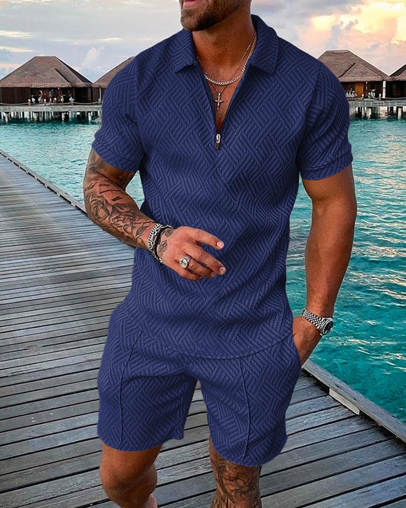 Voguable New Men's Cotton Linen POLO Shirt Short Sleeve T-Shirt + Shorts Fashion Fitness Striped Sports Suit Casual Street 2 Piece Set voguable