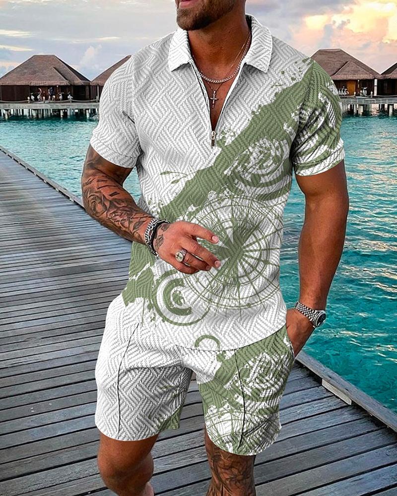 Voguable New Men's Cotton Linen POLO Shirt Short Sleeve T-Shirt + Shorts Fashion Fitness Striped Sports Suit Casual Street 2 Piece Set voguable