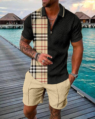 2022 new summer men's fashion zipper polo shirt + shorts suits casual street outdoor seaside men's suits high quality plus size voguable