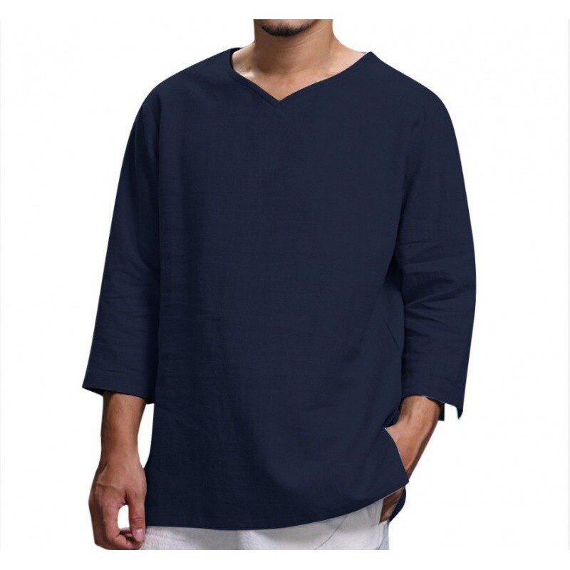 Voguable  New Men's Casual Blouse Cotton Linen Shirt Loose Tops Short Sleeve Tee Shirt Spring Autumn Summer Casual Handsome Men Shirt voguable