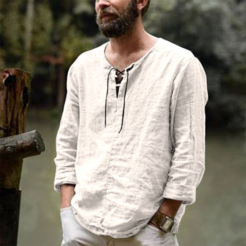 Voguable  New Men's Casual Blouse Cotton Linen Shirt Loose Tops Short Sleeve Tee Shirt Spring Autumn Summer Casual Handsome Men Shirt voguable