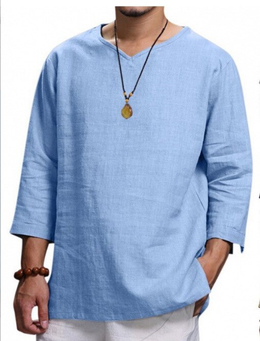 Voguable  New Men's Casual Blouse Cotton Linen Shirt Loose Tops Short Sleeve Tee Shirt Spring Autumn Summer Casual Handsome Men Shirt voguable