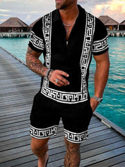 2022 new summer men's fashion zipper polo shirt + shorts suits casual street outdoor seaside men's suits high quality plus size voguable