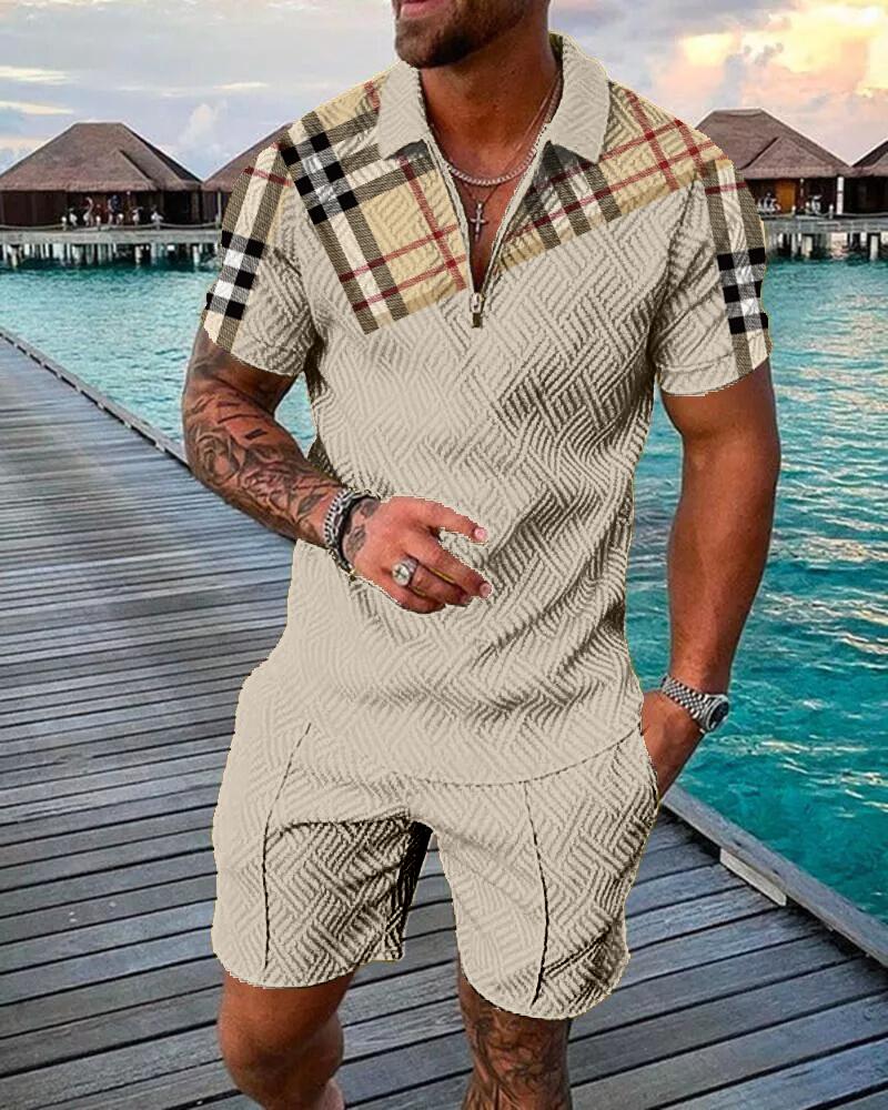 2022 new summer men's fashion zipper polo shirt + shorts suits casual street outdoor seaside men's suits high quality plus size voguable