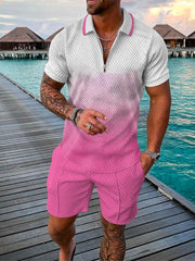 2022 new summer men's fashion zipper polo shirt + shorts suits casual street outdoor seaside men's suits high quality plus size voguable