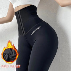 Corset Fitness Leggings Women's Outer Wear Training Gym Thick Velvet Yoga Pants Tight High Waist Elastic Tummy Control Sexy voguable