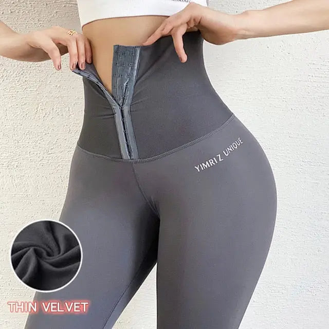 Corset Fitness Leggings Women's Outer Wear Training Gym Thick Velvet Yoga Pants Tight High Waist Elastic Tummy Control Sexy voguable