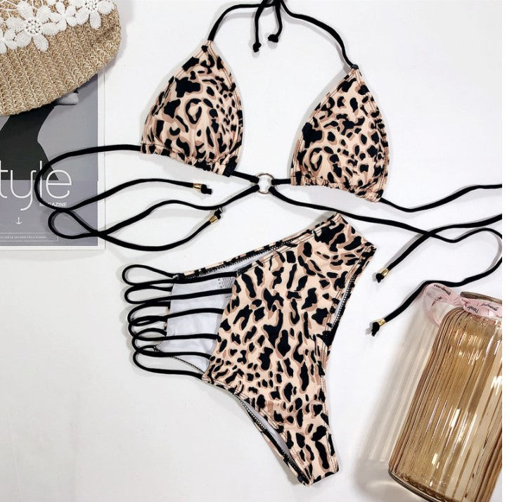 voguable  2021 Summer Sexy Bikini Set Women High Wavoguable 2022 Summer Sexy Bikini Set Women High Waist Leopard Snake Print Split Swimsuit Push Up Bandeau Thong Brazilian Biquini Swimwear voguable