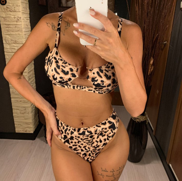 voguable  2021 Summer Sexy Bikini Set Women High Wavoguable 2022 Summer Sexy Bikini Set Women High Waist Leopard Snake Print Split Swimsuit Push Up Bandeau Thong Brazilian Biquini Swimwear voguable