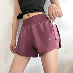 F.DYRAA Women 2 In 1 Running Shorts Elastic Waist Pocket Tight Yoga Short Woman Sports Shorts Pink Gym Fitness Shorts Sportswear voguable
