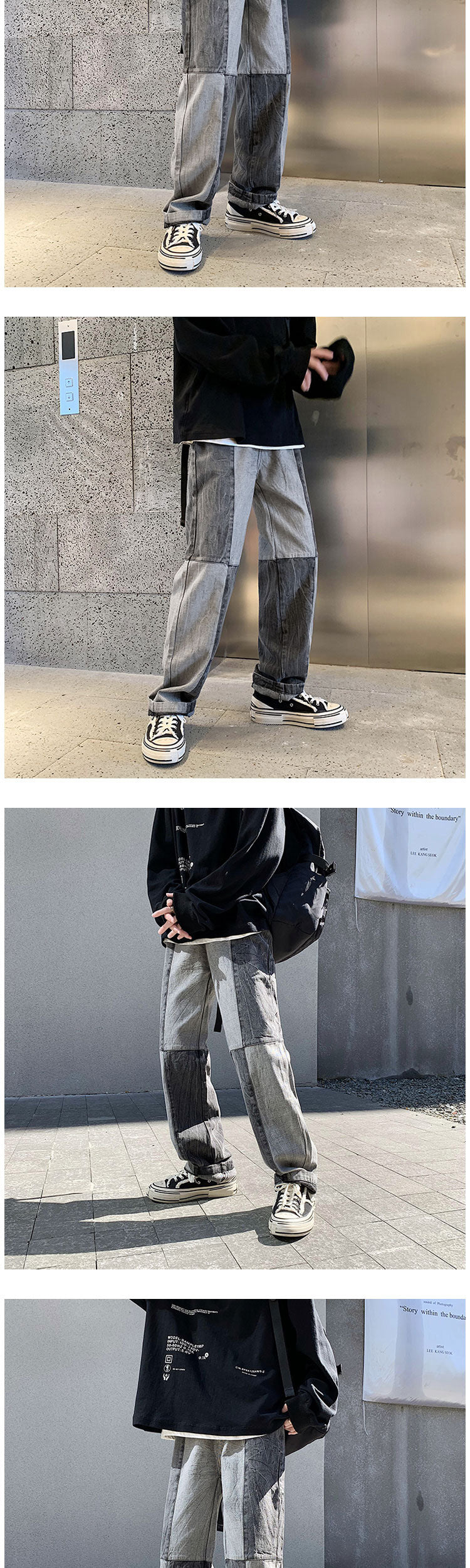 Voguable Korean Style Fashion Men's Denim Wide-leg Pants 2021 New Autumn Loose Straight-leg Jeans Paneled Denim Trousers Male voguable