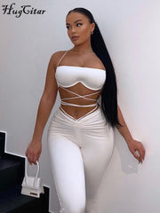 Voguable Solid Women Halter Sleeveless Bandage Ruched Crop Bra High Waist Leggings 2 Piece Set 2021 Autumn Y2K Streetwear Outfit voguable