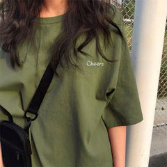 Voguable  BF Style Women T Shirt Short Sleeve O-neck Female Tops Tees Embroidery Solid Color Casual Loose Summer tshirt  New voguable