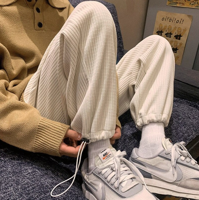 Voguable Man Casual Tie Leg Straight Pants Woman Corduroy Solid Color Oversize Trousers Man Warm Korean Streetwear Pants voguable