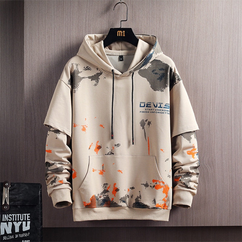 HOUZHOU Autumn Khaki Graphic Hoodie Sweatshirt with Hood White Harajuku Hoodie for Men Korean Streetwear Hip Hop Sweatshirt Male voguable