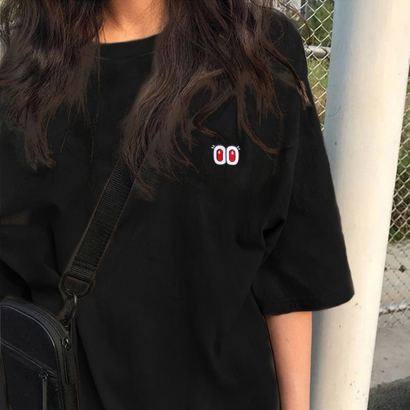 Voguable  BF Style Women T Shirt Short Sleeve O-neck Female Tops Tees Embroidery Solid Color Casual Loose Summer tshirt  New voguable