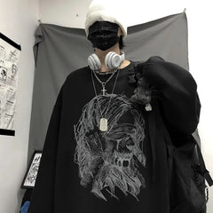 Voguable Retro dark printed sweatshirt for couples to wear loose black long sleeve top fashionable wide Songyuan night style album top voguable