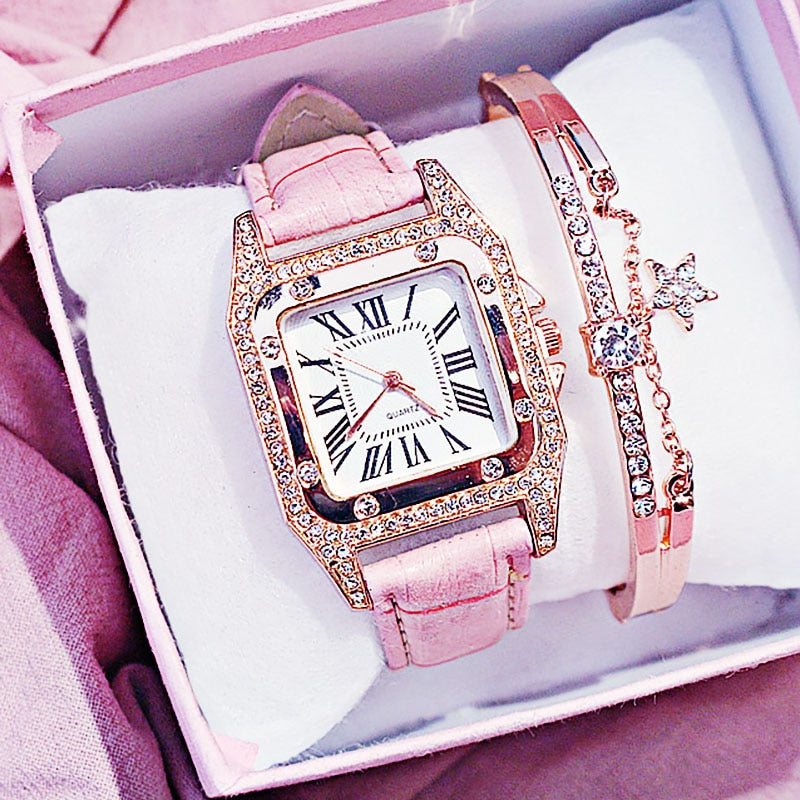 Voguable   2022 Women Watches Bracelet set Starry Sky Ladies Bracelet Watch Casual Leather Quartz Wristwatch Clock Relogio Feminino voguable