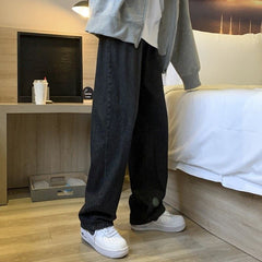 Voguable  Black jeans men men's loose straight tube summer thin fashion brand ins wide leg mop dad pants ruffian handsome falling feeling voguable