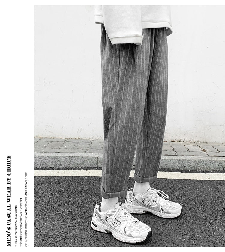 Voguable Korean Striped Harem Pants Men's 2021 Streetwear Man Casual Loose Japanese Men Black Gray Retro Plaid Harajuku Punk Pants voguable