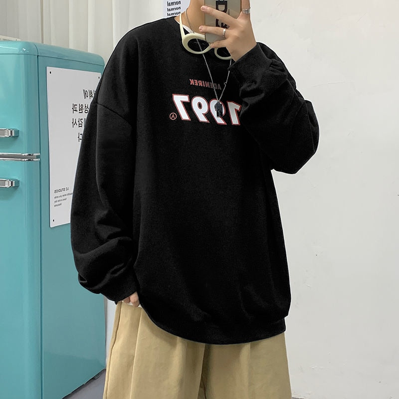 Voguable Spring Men Casual Sweatshirts Harajuku 1997 Printed Men Oversized Hoodies 2021 Korean Man Casual Loose Pullovers voguable