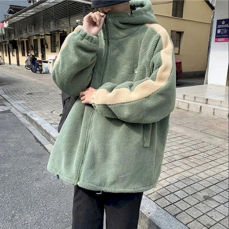 Voguable Hong Kong style cotton coat jacket lamb plush men's winter Korean version of the loose trend cotton coat male youth cotton coat voguable
