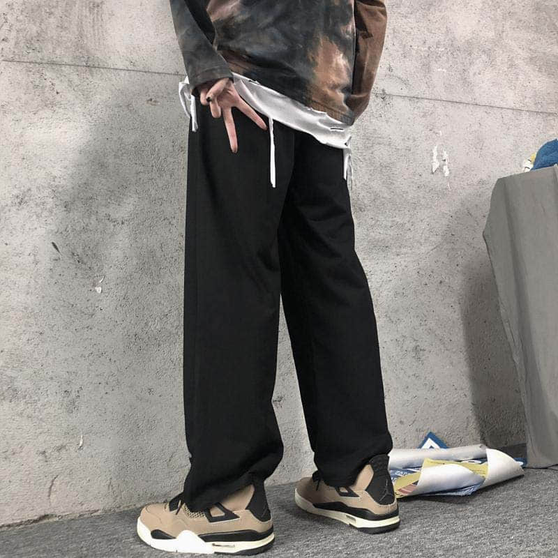 Voguable Casual gothic punk pants men clothes bottom Korean wild loose wide-leg elastic waist dark letter print sports trousers streetwea voguable