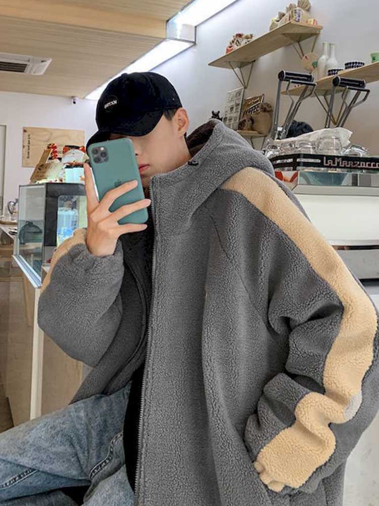 Voguable Hong Kong style cotton coat jacket lamb plush men's winter Korean version of the loose trend cotton coat male youth cotton coat voguable