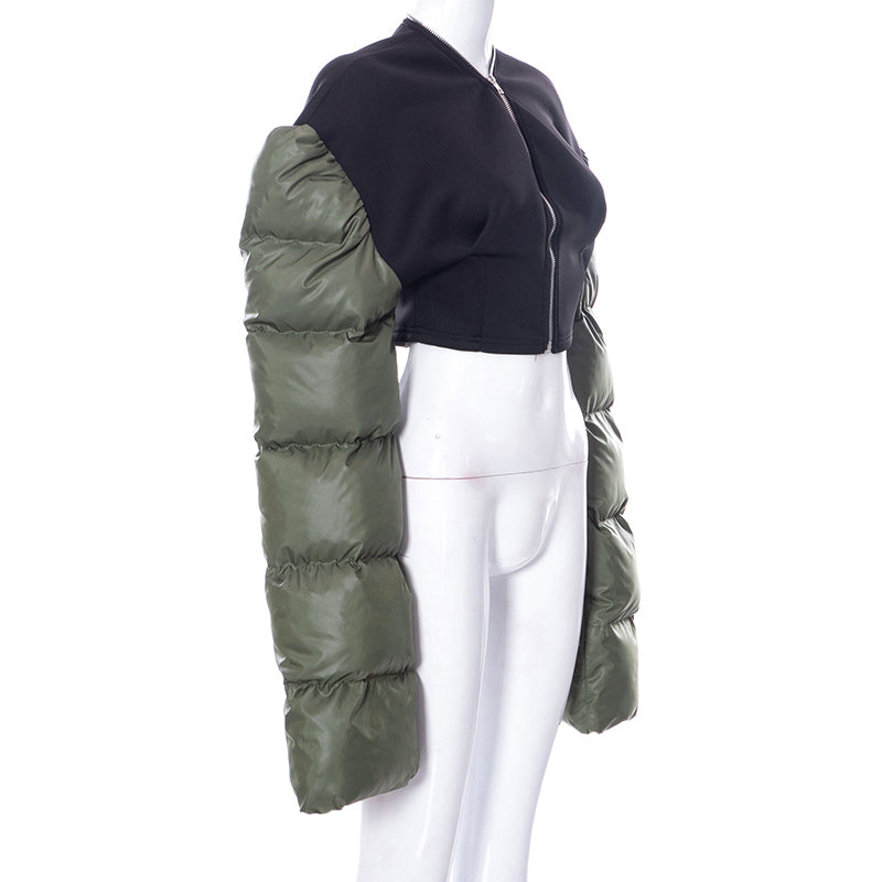 Voguable Patchwork Down Coat Puffer Jacket Coats Extra Long Sleves Women Christmas Bubble Cropped Outerwear Warm Clothing voguable