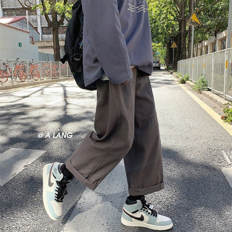 Voguable  Wide Leg Pants Men Japanese Style Cargo Handsome Youth Chic Straight Oversize All-match Casual Trousers Man Ulzzang Streetwear voguable
