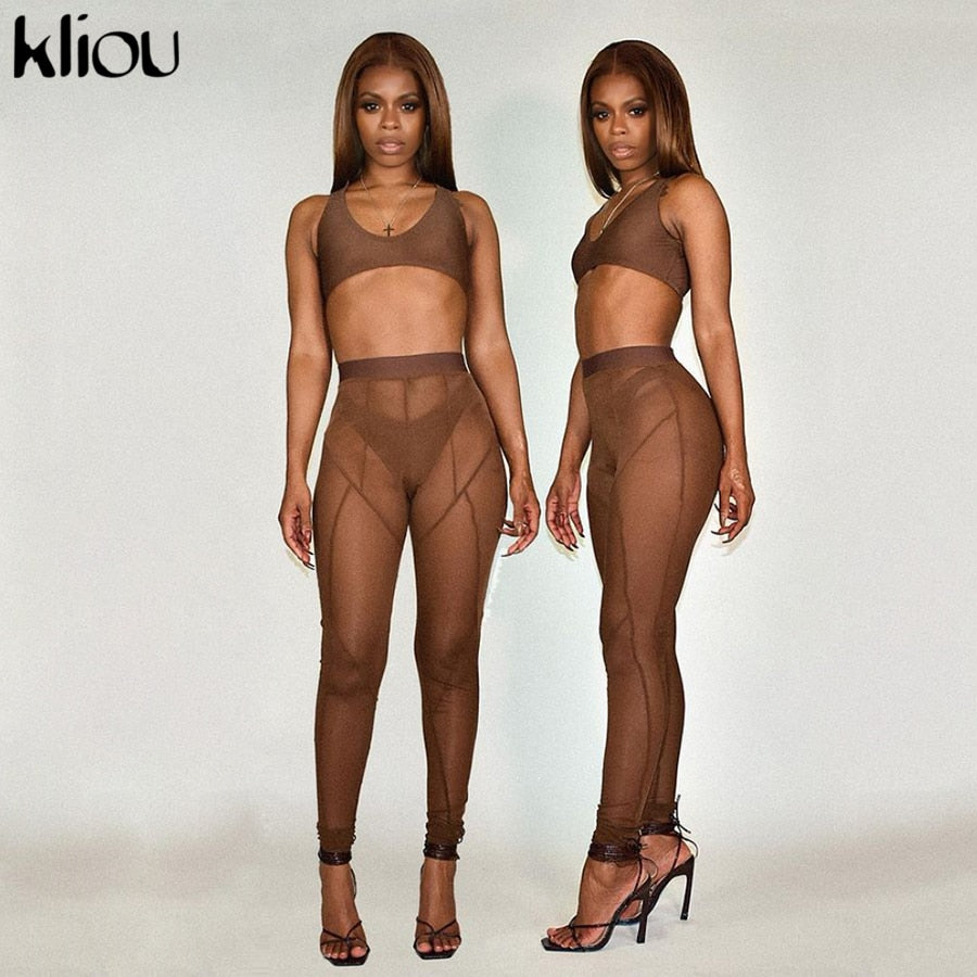 Voguable   Mesh See Through Pants Women 2021 Hot Sexy High Waist Patchwork Sheer Leggings Body-shaping Baddie Style Skinny Trousers voguable