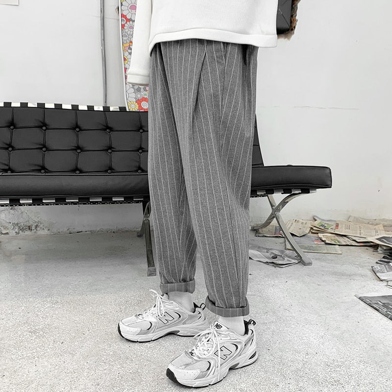 Voguable Korean Striped Harem Pants Men's 2021 Streetwear Man Casual Loose Japanese Men Black Gray Retro Plaid Harajuku Punk Pants voguable