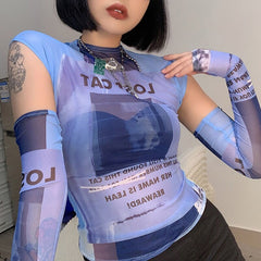 Y2K Slim Bodycon Tops Summer Fashion Women Printing T-Shirt Long Oversleeve Party Club Outfit Casual Streetwear voguable