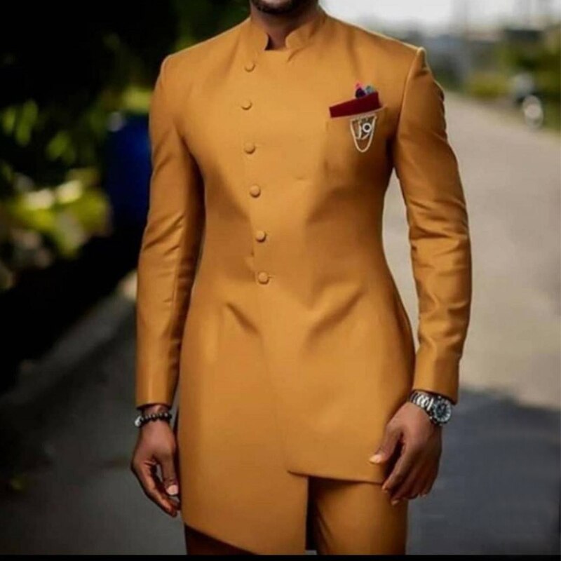 Voguable Brown Jodhpuri Suit with Stand Collar 2 Piece Formal Wedding Groom Tuxedo Male Fashion Jacket Pants New Arrival voguable