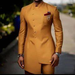 Voguable Brown Jodhpuri Suit with Stand Collar 2 Piece Formal Wedding Groom Tuxedo Male Fashion Jacket Pants New Arrival voguable