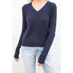 Voguable  Brandy Mandy Sweaters Women White Knit Sweater Autumn Winter V Neck Long Sleev Knitted Sweater Navy Pullover Brandy Girl Sweater voguable