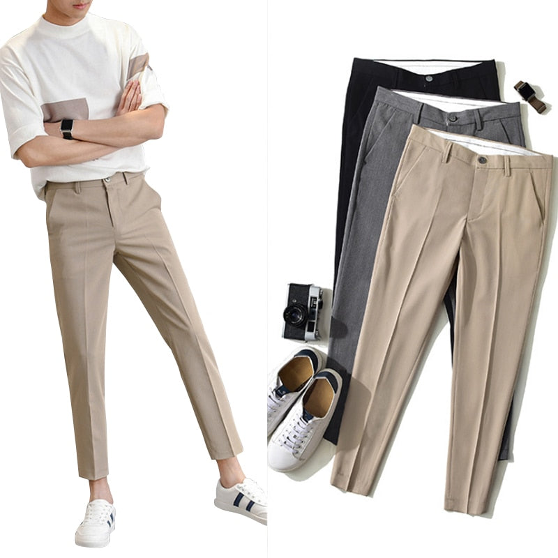 Voguable 2022 New Thin Casual Pants Korea Style Straight Slim Suit Bottoms 3 Colors Classic Fashion Business Leisure Solid Color Trousers voguable