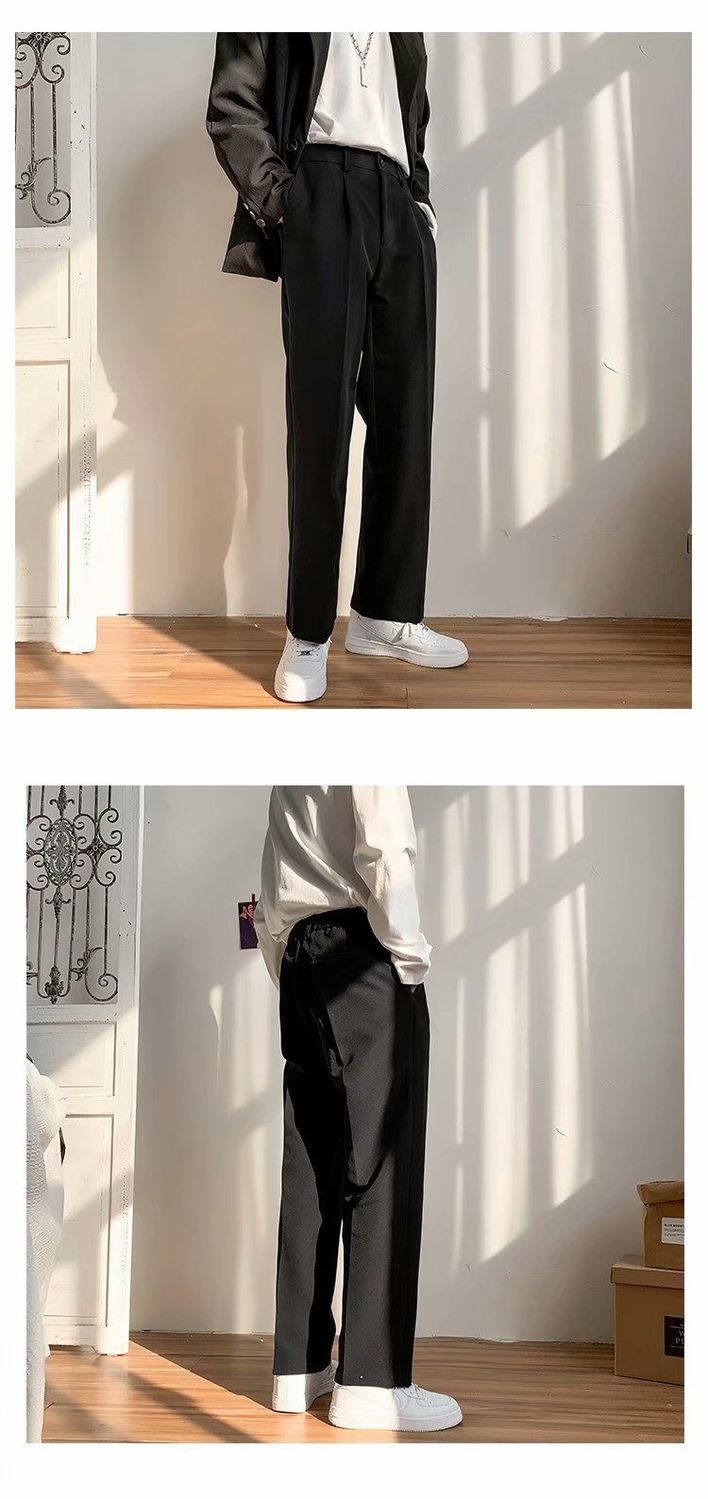 Voguable Ice Silk Men Suit Pants Loose Loose Drape Straight Leg Trousers for Men Thin Wide-leg Casual Ninth Pants Japanese Streetwear voguable