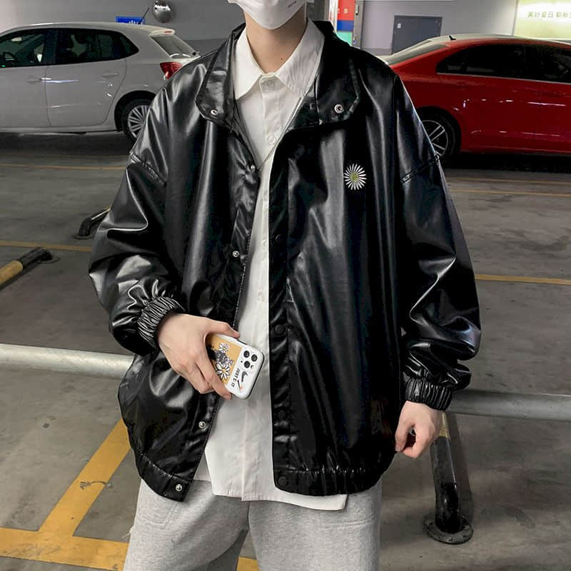 Voguable Leather jacket male handsome bomb street motorcycle clothing spring autumn loose jacket Korean baseball uniform casual jacket voguable