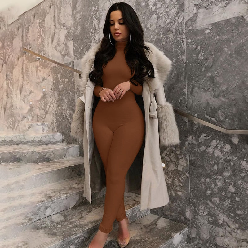 Voguable spring outfits 2022 Long Sleeve Solid Turtleneck Skinny Bodycon Jumpsuit Autumn Winter Women Fashion Streetwear Casual Romper voguable