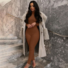 Voguable spring outfits 2022 Long Sleeve Solid Turtleneck Skinny Bodycon Jumpsuit Autumn Winter Women Fashion Streetwear Casual Romper voguable