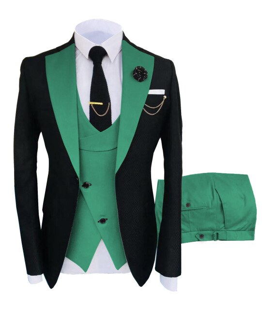 Voguable New Arrival Men Suits 2022 Slim Fit Business Suits Groom Wear Black Tuxedos for Formal Wedding Suit Jacket Pant Vest 3 Pieces voguable