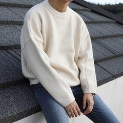Voguable/men's wear sweater autumn and winter loose all-match Korean style vintage oversize kintted sweater round collar pullover voguable
