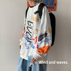 Voguable Hooded Sweatshirt for Men Casual Pullovers Graffiti Hoodies Japanese Hip Hop Crewneck Sweatshirts Streetwear Harajuku voguable